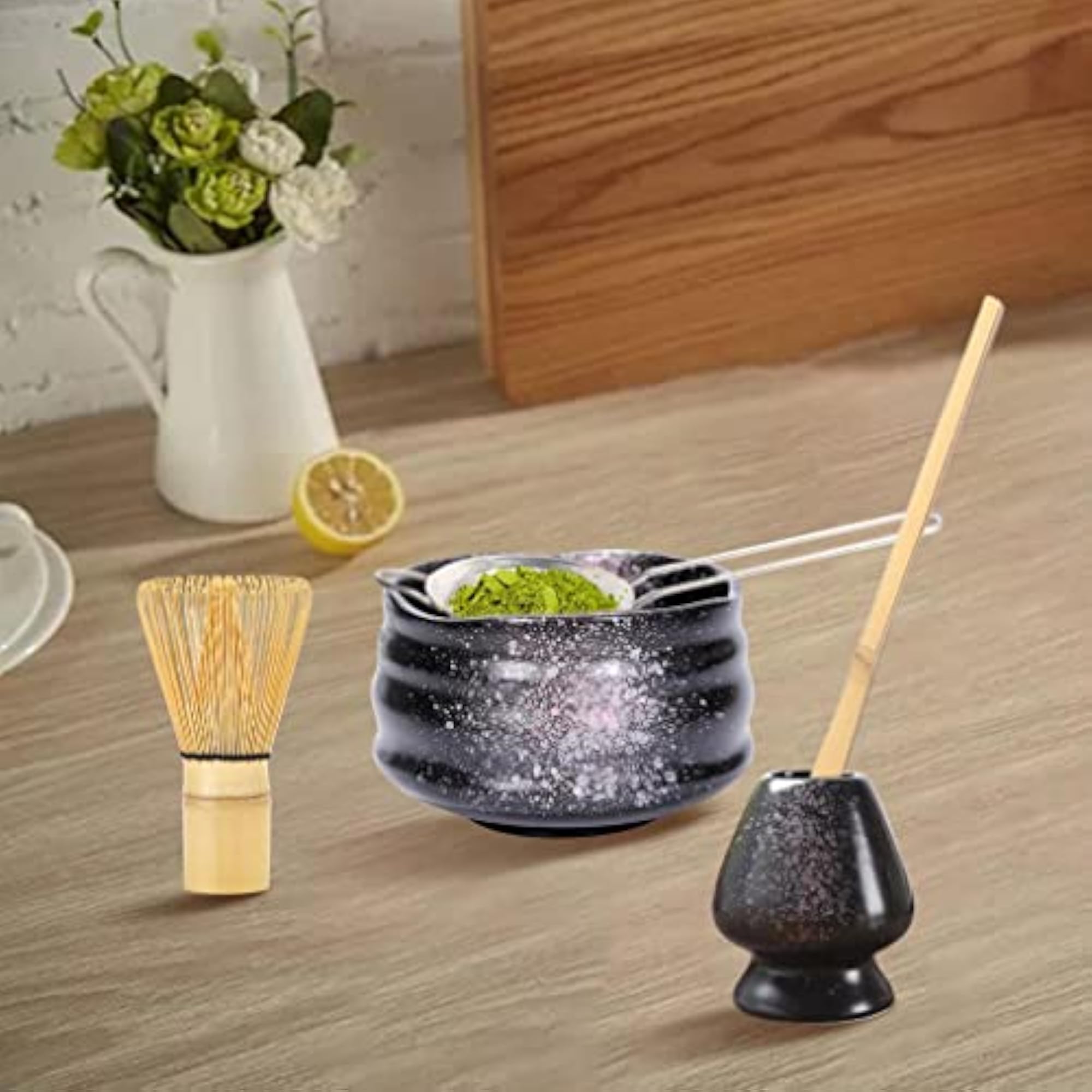 5pc Matcha Bowl and Tea Set for Beginners, Black